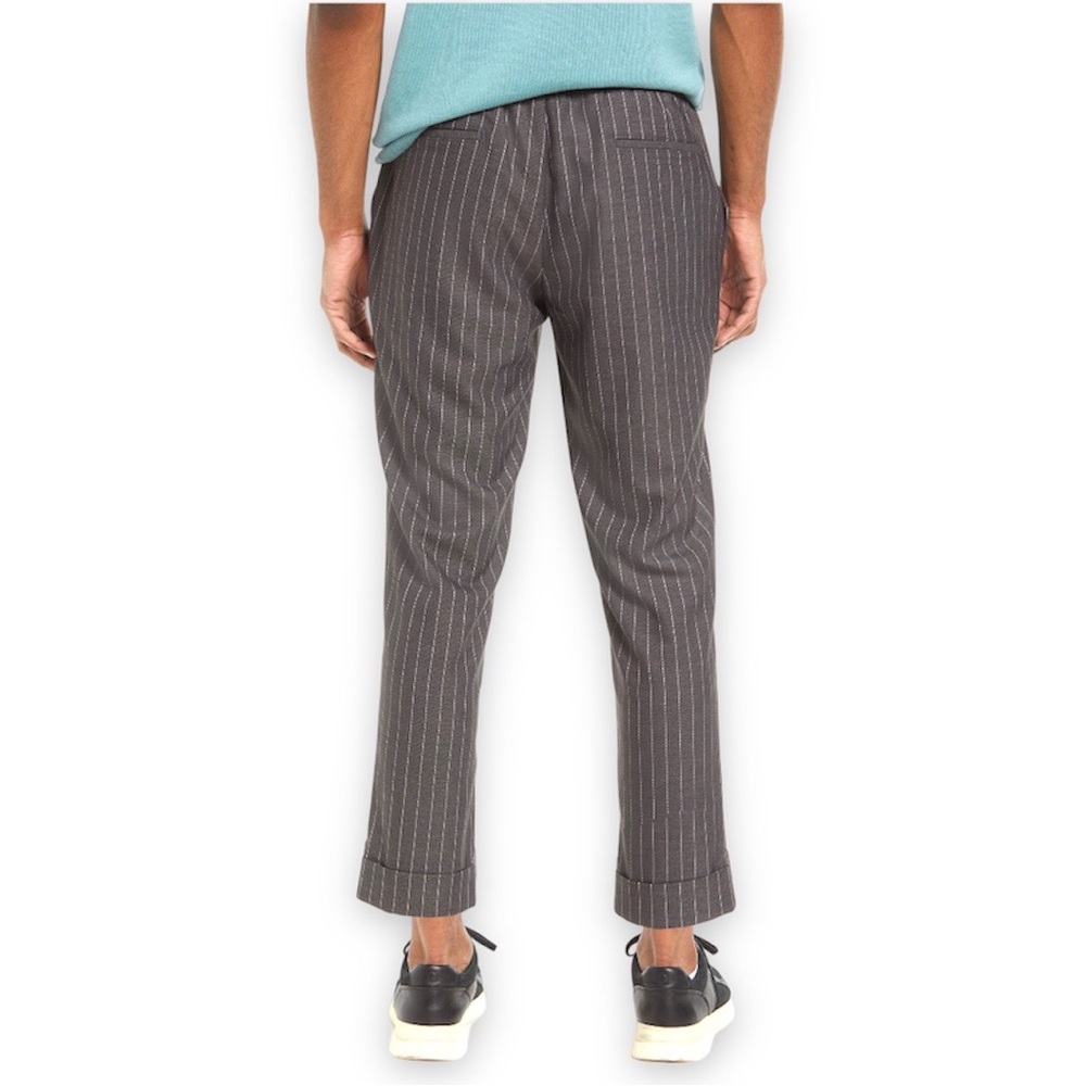 H&M Woman’s Grey & White Pin Stripe Stretchy Drawstring Straight Leg Dress Pants - Picture 6 of 9